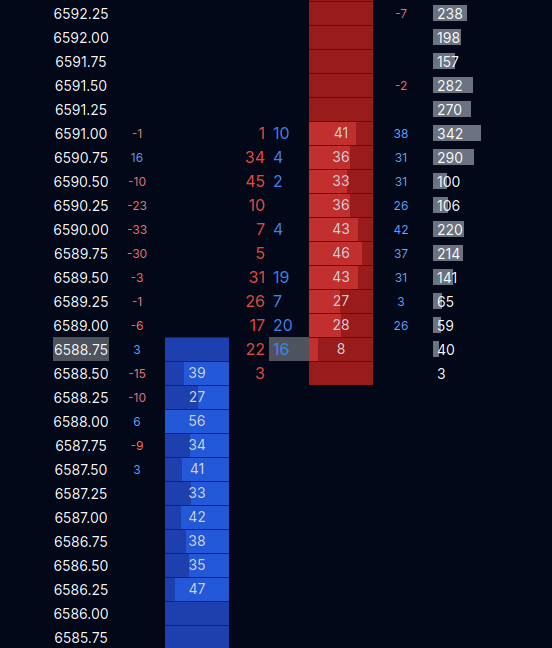 MarketByOrder DOM screenshot showing the price ladder, order flow columns, and traded volume